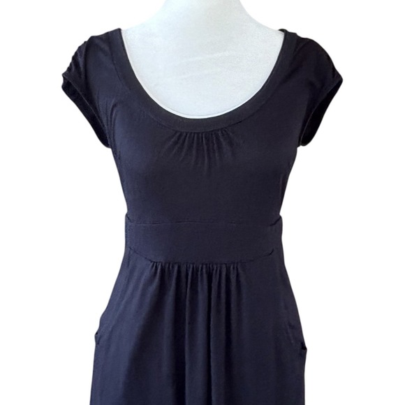 Boden Black Sleeveless Pleated Waist Neckline Jersey Dress Pockets Womens 4L - Picture 2 of 7